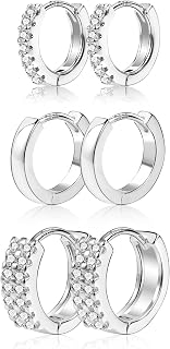 ALEXCRAFT 3 Pairs of Hoop Earrings Gold Earrings Set, Women's 14 Carat Gold-Plated Jewellery Earrings Huggies Hoop Earrings Small Hypoallergenic Earrings Silver 925 Sleeping Cartilage Hoop Earrings