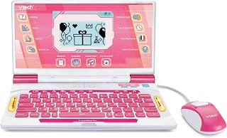 Vtech LearnBook Pro pink, English | Laptop with 82 levelled games covering reading, maths and science, plus QWERTY keyboard and light-up keys. Ages 5+