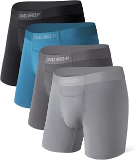 DAVID ARCHY Boxer da uomo in modal con patta orizzontale, cintura senza cuciture, tasca di supporto e biancheria intima senza cavalcare, confezione da 4