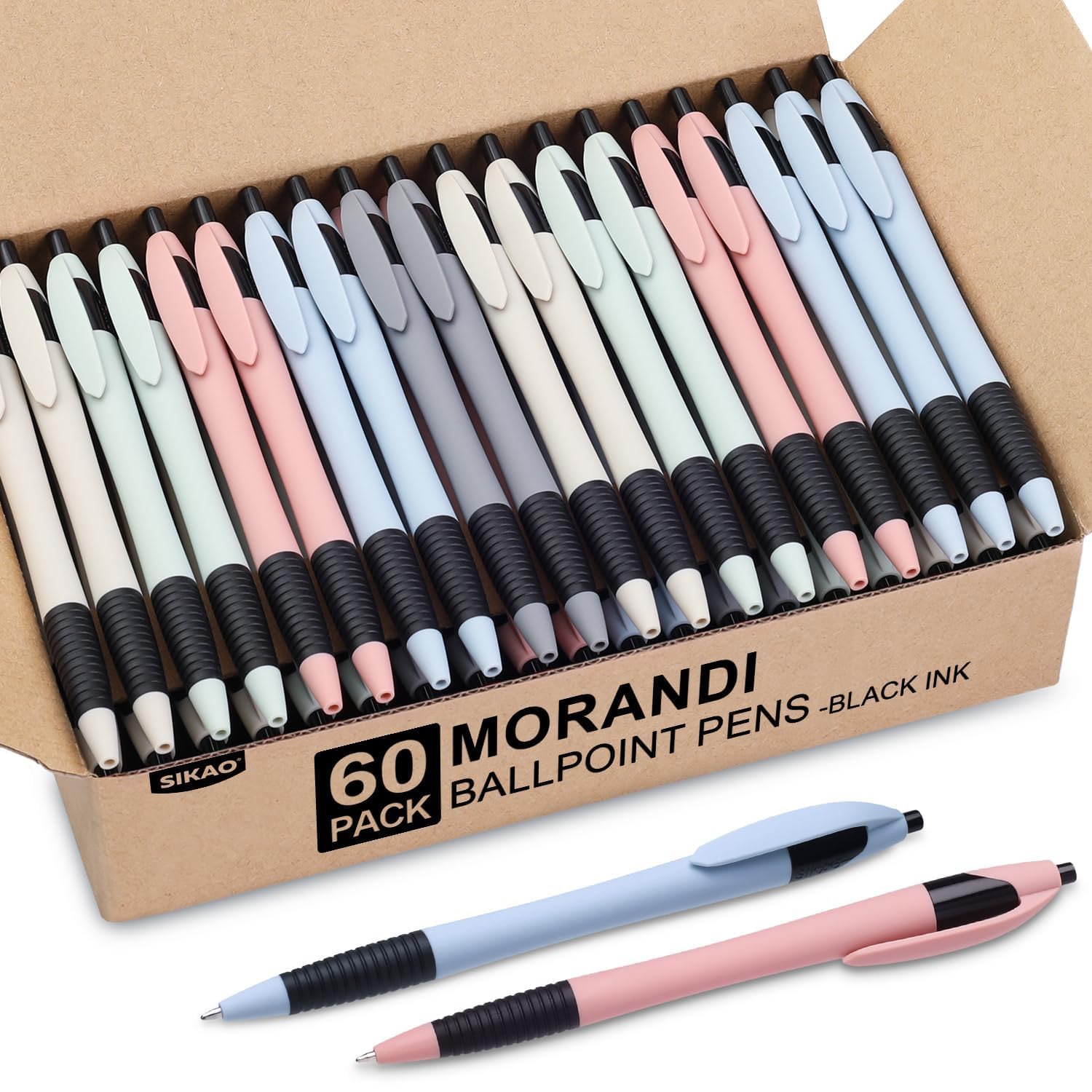 Pens Bulk, 60 Pack Gripped Slimster Ballpoint Pens -Morandi