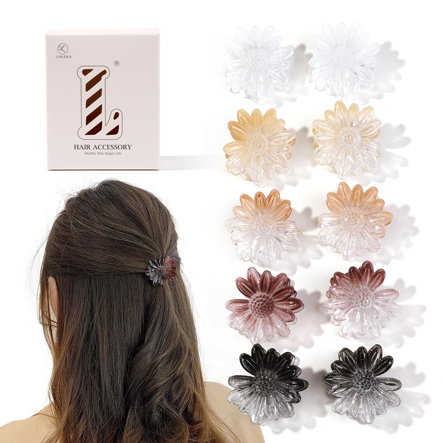 10pcs Hair Claw for Women - Non Slip Small Flower Jaw Clamp Thick Thin Medium Fi