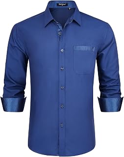 Enlision Men's Long-Sleeved Business Shirt, Regular Fit, Casual Shirt, Modern, Wedding Shirt with Pocket