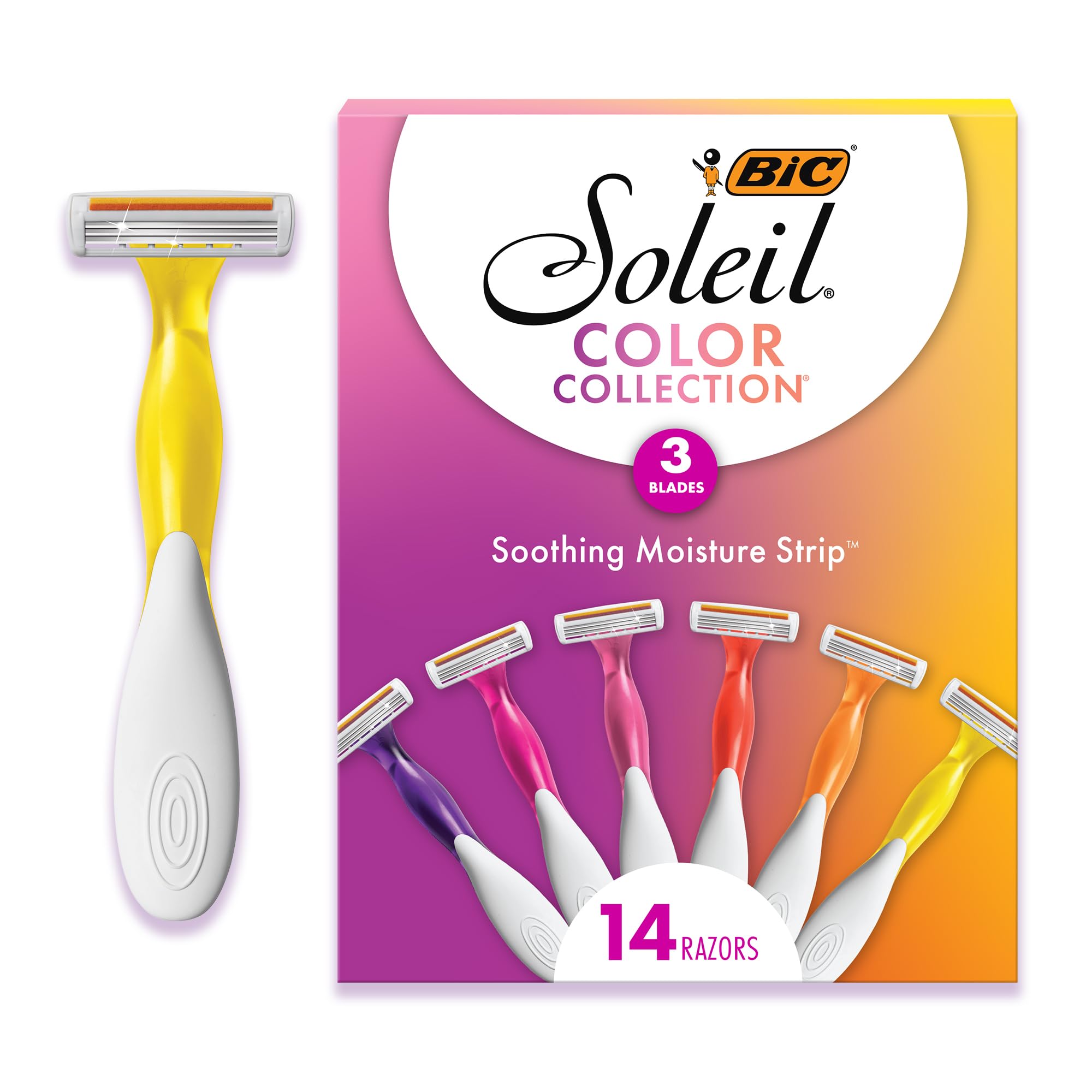 BIC Soleil 3 Colors Women's Disposable 3-Blade Razors, Aloe Vera Strip, College 