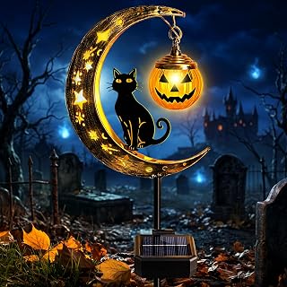 Halloween Solar Lights Outdoor Decor, Halloween Decorations Garden Ornament | Waterproof Black Cat & Pumpkin Moon Garden Stake Light, for Yard Pathway Patio, Halloween Party Decor,Gifts for Women and Mum
