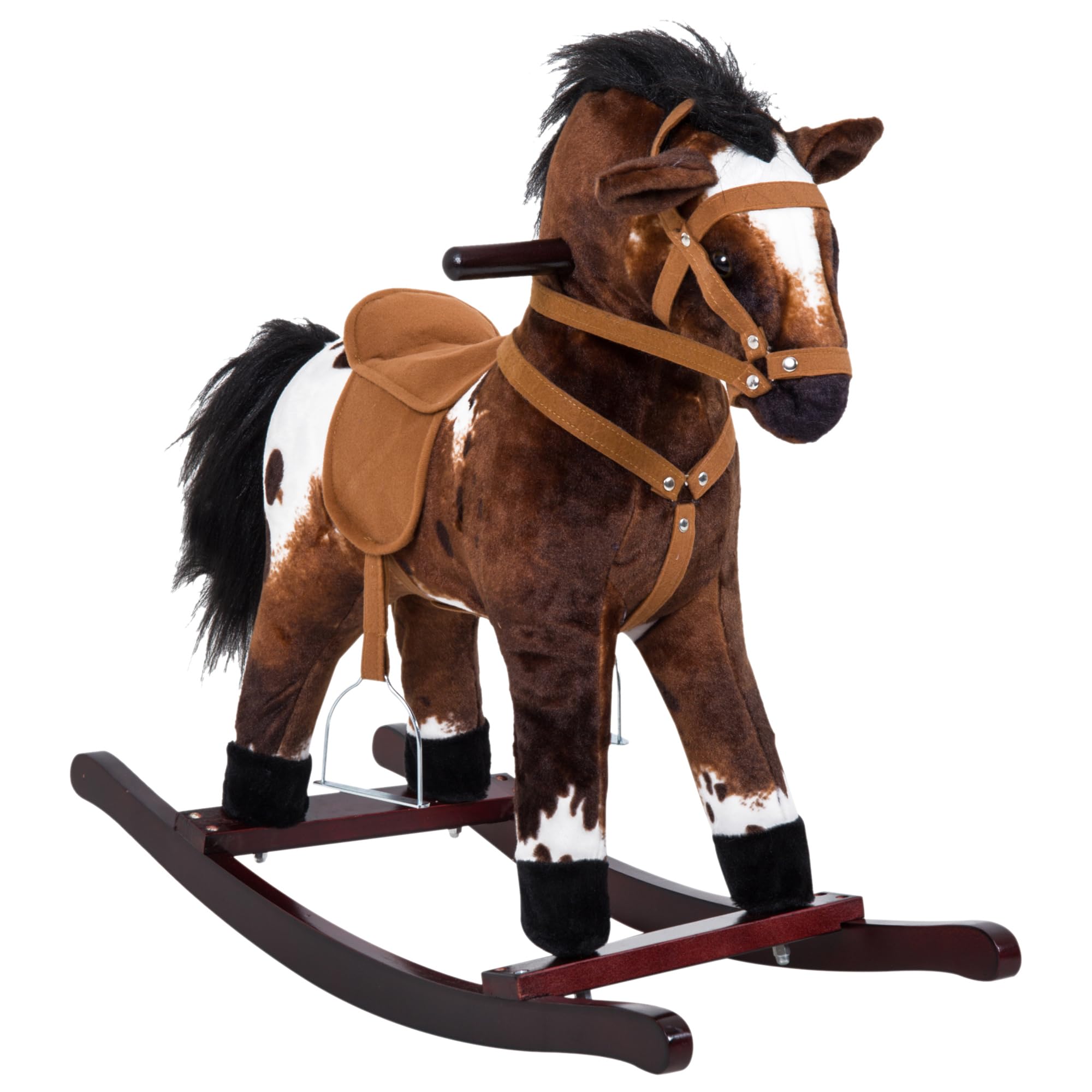 Qaba Rocking Horse Realistic Sounds for Toddlers 3-9, Dark Brown | Kids Plush Ri