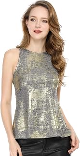 Allegra K Women's Tank Top Shiny Sleeveless Metallic Party Disco Line-A Blouse Shiny Dress