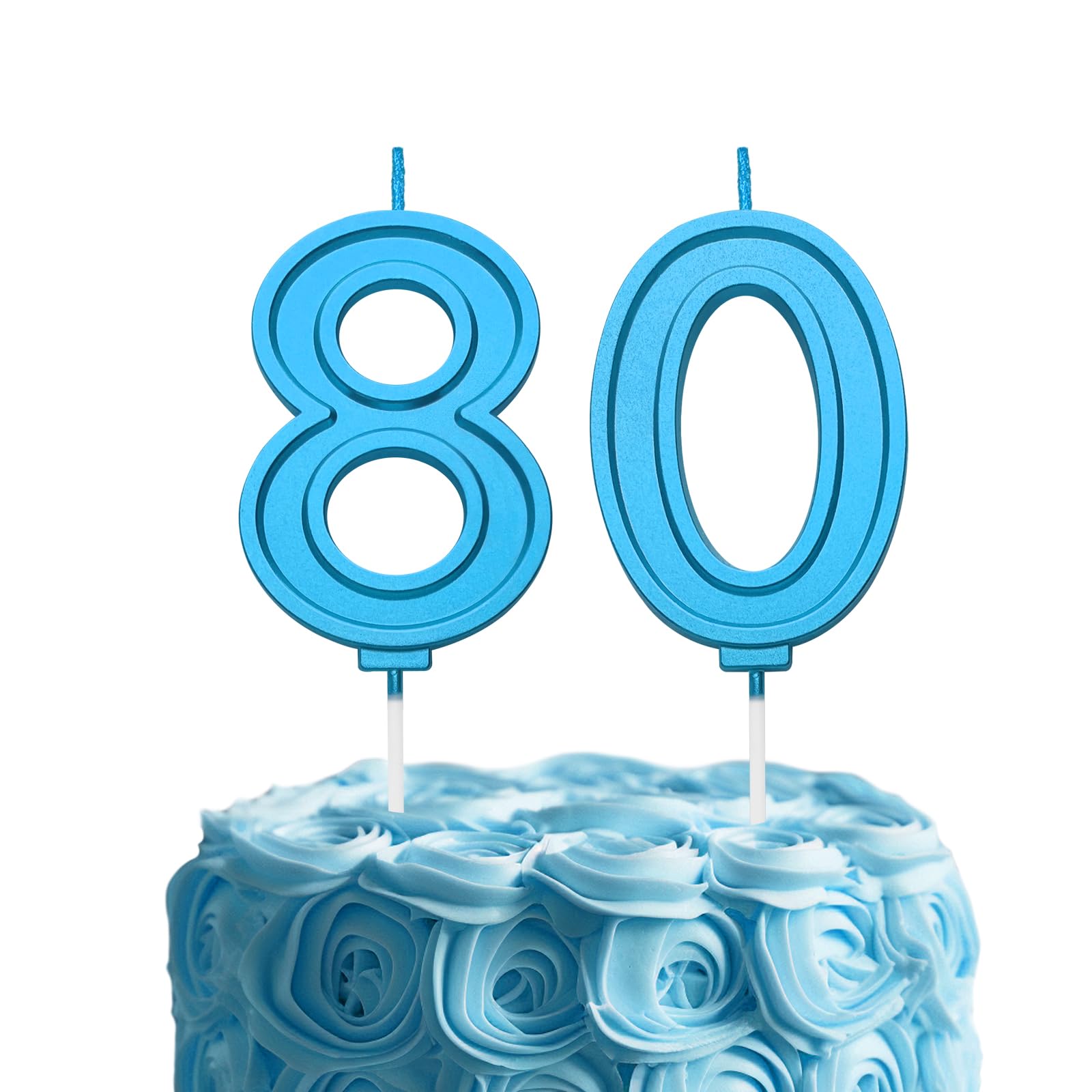 Blue Birthday Number 80 Candles for Wedding Party Cake Decorations