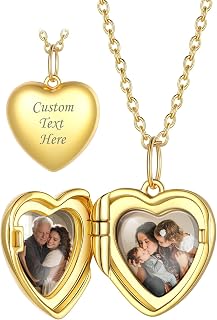 Custom4U S925 Locket Necklace with Photo & Text, Sterling Silver/14K Gold Platet Personalised Photo Necklace Custom Jewelry Gifts for Mum Wife Christmas (With Gift Box)