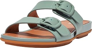 FitFlop™ Gracie - Sandalias de piel con hebilla de goma y dos barras para mujer, color azul frío, talla 10, Azul fresco, 10