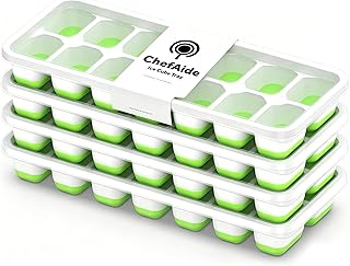 ChefAide 4 Pack Ice Cube Tray, Silicone Ice Cube Trays for Freezer with Lid | 56 Cubes Total, Stackable Ice Cube Molds, Durable Material, Easy Release, Ideal for Coffee, Cocktails & Drinks
