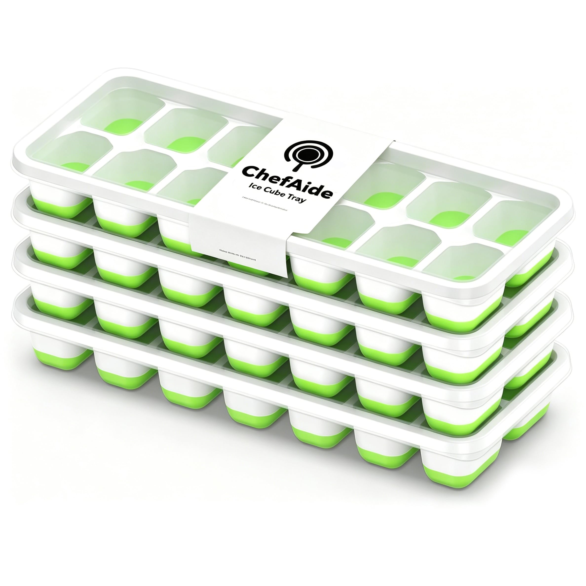 ChefAide 4 Pack Ice Cube Tray, Silicone Ice Cube Trays for Freezer with Lid | 56