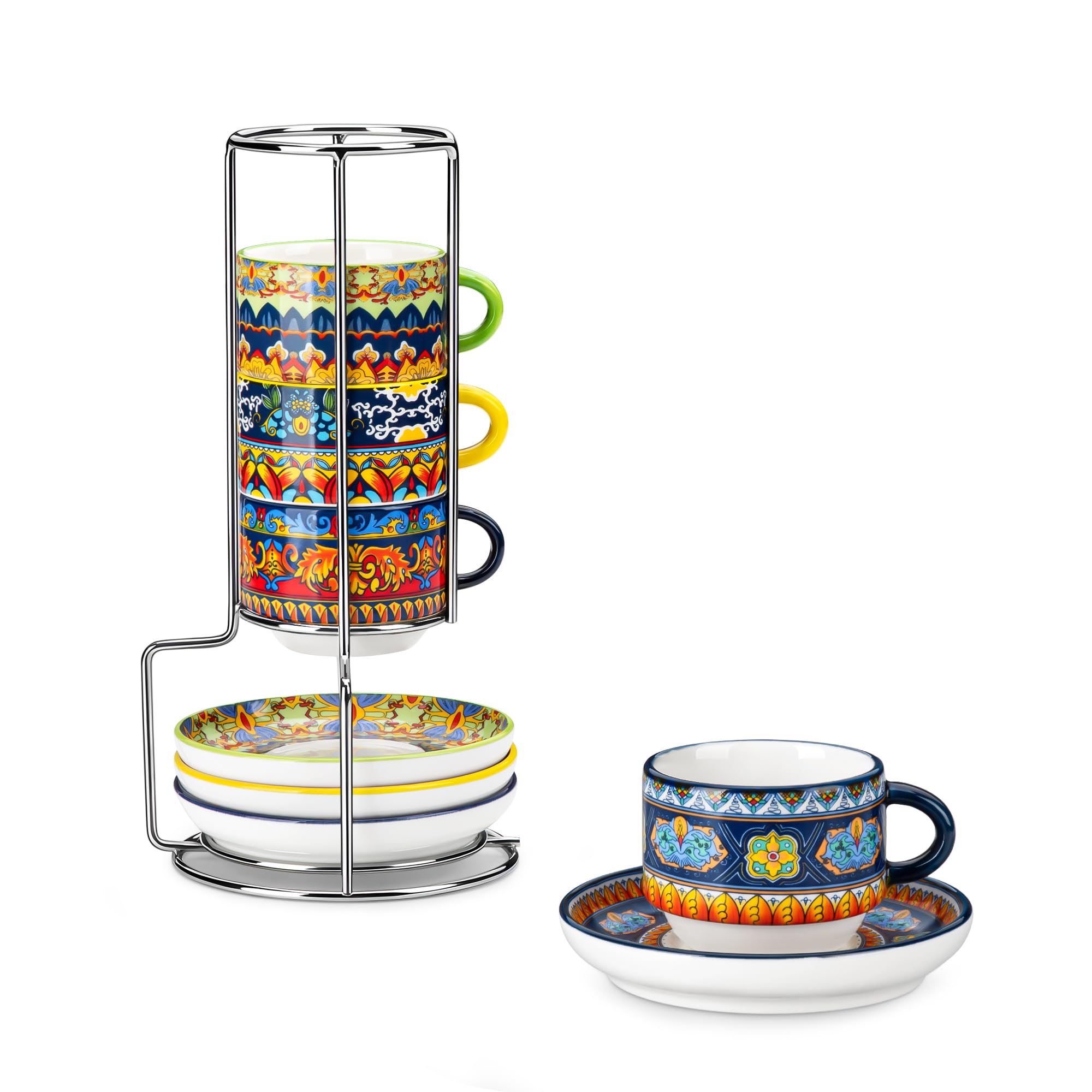 vancasso KRVI Espresso Cups Set of 4, 75ml Porcelain Cup and Saucer Set