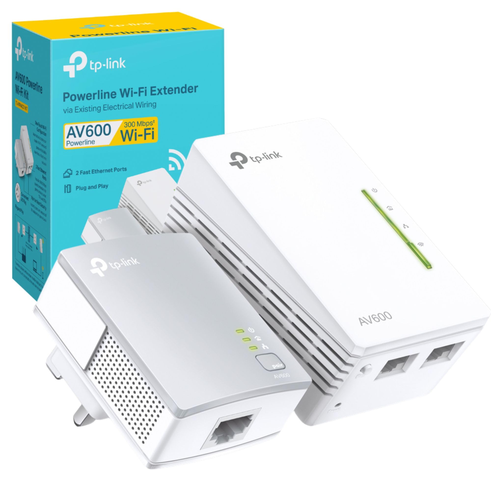 TP-Link TL-WPA4221 KIT AV600 Powerline WiFi Extender Kit, Up to 300Mbps, 2+1 Eth