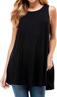 Sleeveless Tunic Top, Flowy Loose Fit Rayon Dressy Long Tunic Tank Tops for Women (Petite & Plus Size)
