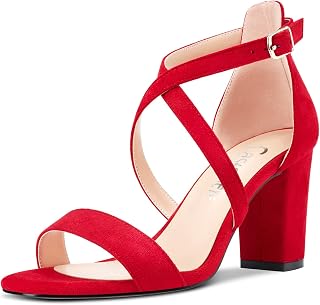Castamere Women's Block Chunky High Heel Open Toe Sandals Strappy Cross Buckle Wedding Sexy Dress Shoes