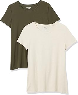 Amazon Essentials T-Shirt Girocollo a Maniche Corte da Donna in Cotone, vestibilità Regolare, Confezione Multipla
