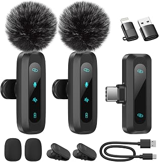 WARM BOX Wireless Lapel Microphone for iPhone, iPad, Android Phone, 2-Pack Mini Microphone with Noise Reduction, Auto Pairing and Mute & Reverb for Vlogging, Video Recording