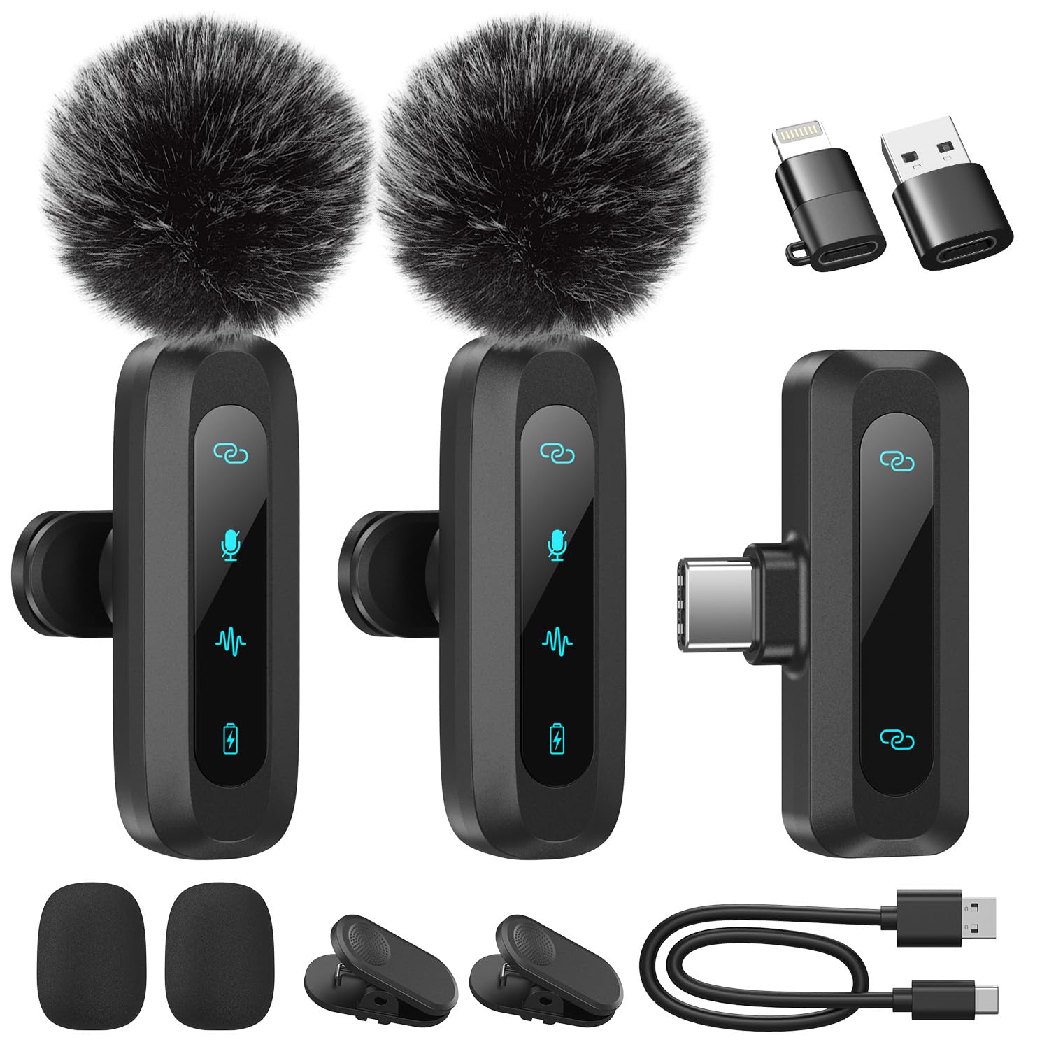 WARM BOX Wireless Lapel Microphone for iPhone, iPad, Android Phone, 2-Pack Mini 