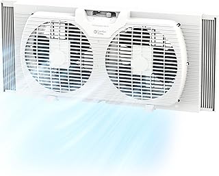 COMFORT ZONE Reversible Twin Window Fan with 2-Speeds & Expandable Width | Draw Cool Air In or Manually Reverse to Pull Warm Stale Air Out, With Bug Screen & Fabric Cover, ETL Certified for Home