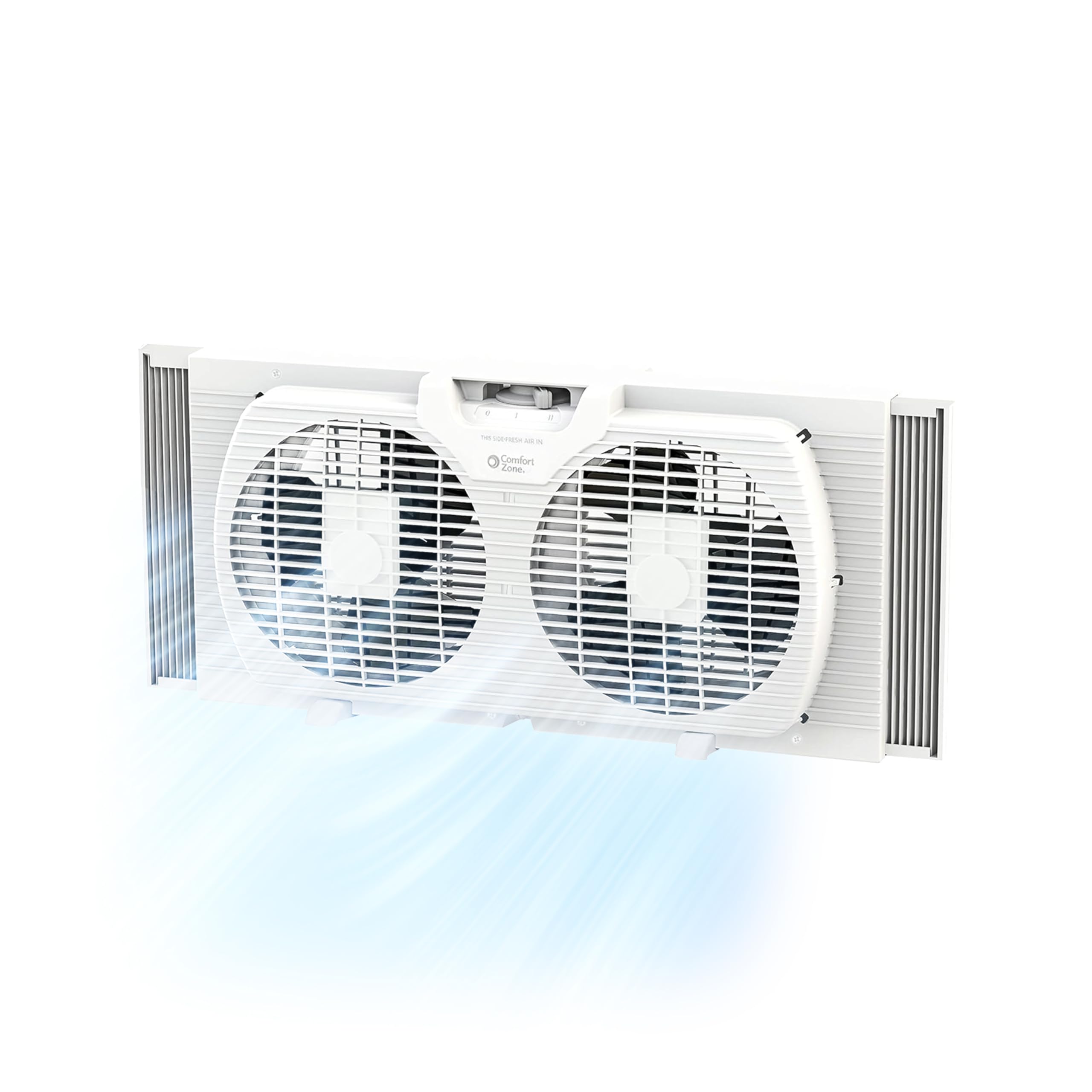 COMFORT ZONE Reversible Twin Window Fan with 2-Speeds & Expandable Width | Draw 