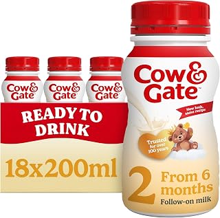 Cow & Gate 2 Follow On Baby Milk Liquid Formula, 6-12 Months, 18x200ml | Ready to use baby milk formula liquid