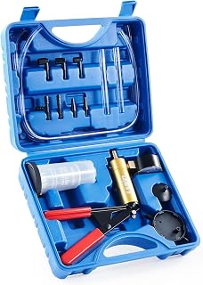 OMT One-Man Brake Bleeding Kit with Hand Vacuum Pump and Dial Gauge, Blue | High Grade Aluminum Alloy Fluid Evacuation System; Resilient PVC Tubing and Connectors; Great for Multi-Vehicle Servicing