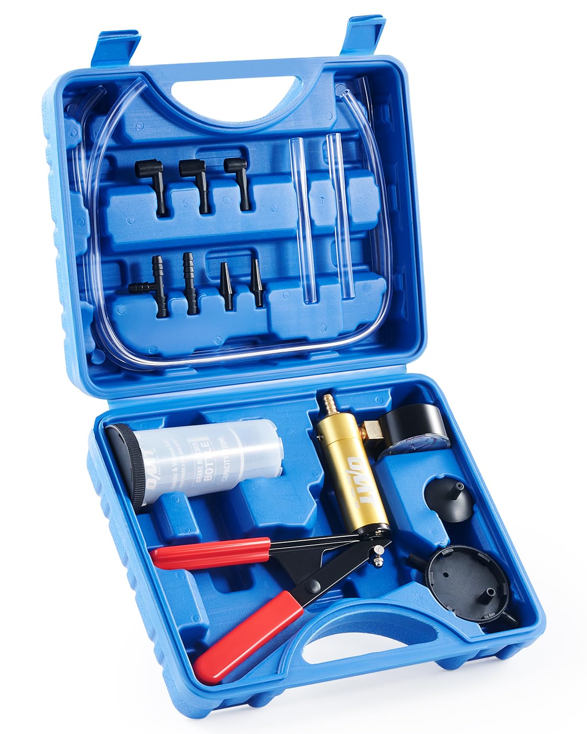 OMT One-Man Brake Bleeding Kit with Hand Vacuum Pump and Dial Gauge, Blue | High