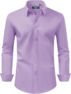 Alimens & Gentle Mens Regular Fit Stretch Stain Resistant Long Sleeve Solid Color Work Wedding Button Shirts