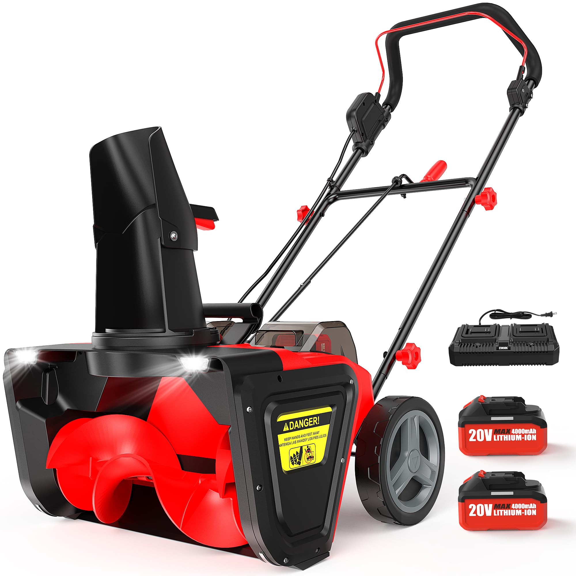 EWORK 40V Snow Blower Cordless 20" Snow Thrower w/Battery & Charger | 20" Cleari