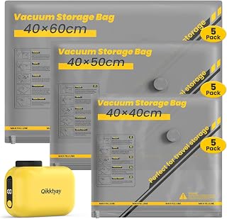 Vacuum Bags for Travel with Wireless Pump, 15 Pieces Vacuum Bags Reusable Clothes (2 x 40 x 40 cm, 2 x 40 x 50 cm, 2 x 40 x 60 cm), Vacuum Bags for Home Storage and Travel