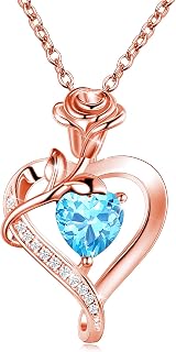 Rose Flower Heart Necklace Birthstone Necklaces 925 Sterling Silver Jewelry