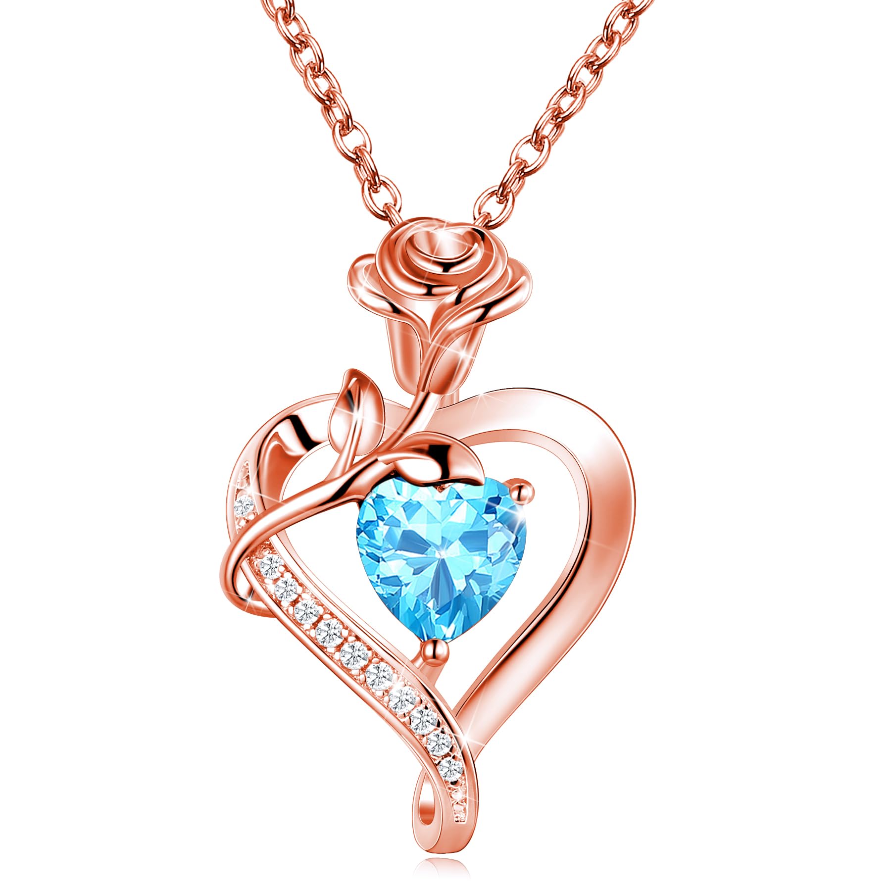 Rose Flower Heart Necklace Birthstone Necklaces 925 Sterling Silver Jewelry