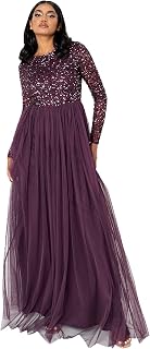 Maya Deluxe Taupe Blush Embellished Long Sleeve Maxi Dress Women's Bridesmaid Dress,