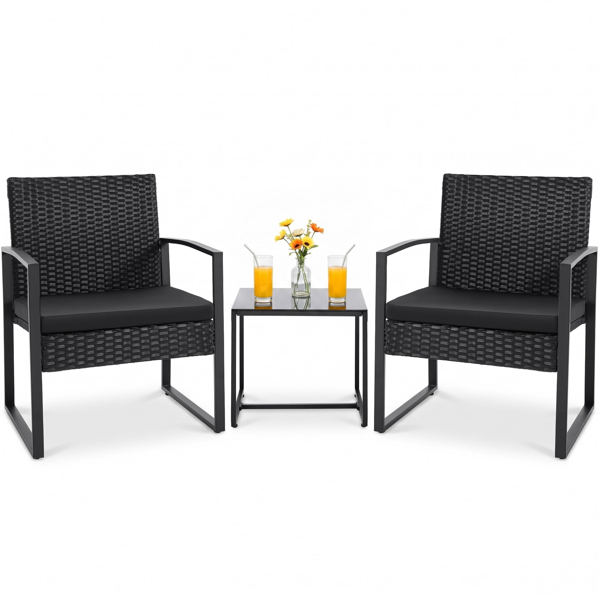 Flamaker 3 Pieces Patio Furniture Set Outdoor Wicker Bistro Chair (Black) | Mode