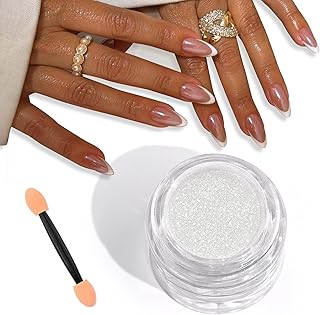 SAVILAND Clear White Pearl Chrome Nail Powder, 1g Large Capacity | Non-Flying Grain-Free Formula, With Applicator, Mica-Based Chrome Powder, Metallic Mirror Unicorn Effect, Home and Salon Use