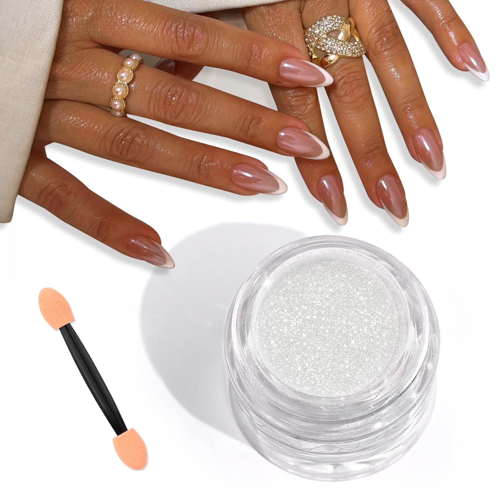 SAVILAND Clear White Pearl Chrome Nail Powder, 1g Large Capacity | Non-Flying Gr