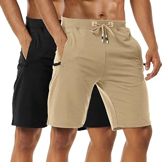 Boyzn Men's 1 or 2 Pack Athletic Shorts Comfortable Cotton Workout Shorts Elastic Waist Running Shorts with Zipper Pockets