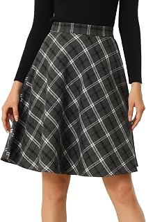 Allegra K Women's Casual A-Line Knee-Length Plaid Skirt High Waist Elegant Print Flared St. Patrick's Day