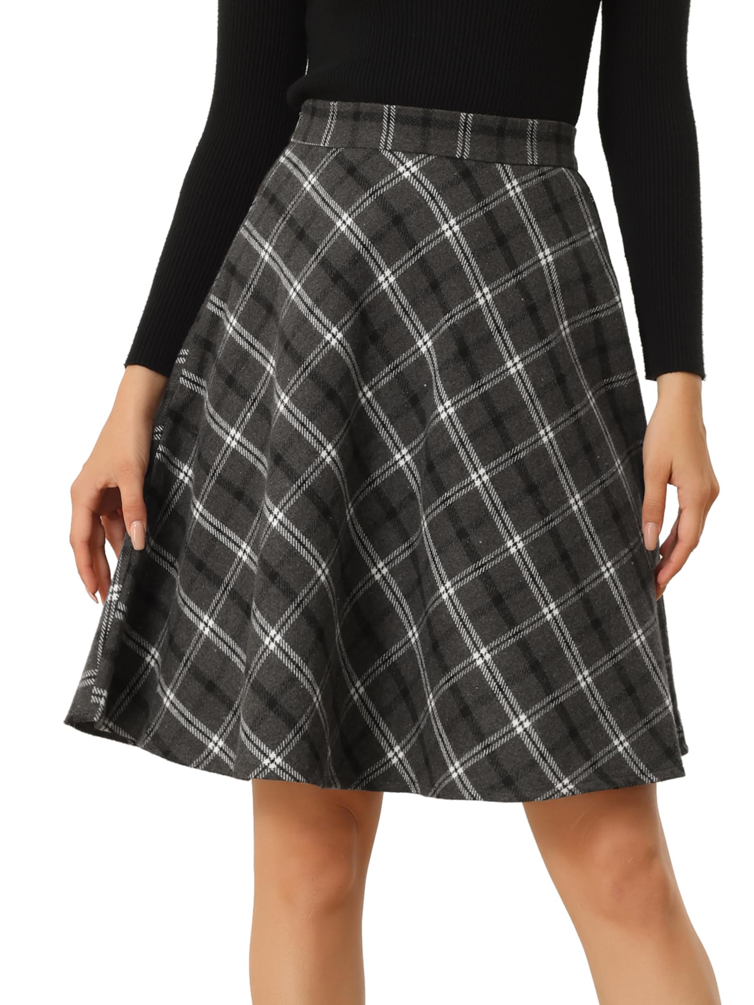 Allegra K Women's Casual A-Line Knee-Length Plaid Skirt High Waist Elegant Print