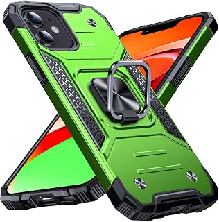 Anqrp Heavy Duty Green Case for iPhone 12/12 Pro Case with Enhanced Ring Holder Grip Stand, Military Grade Shockproof Rugged Drop Protective Silicone Hard Slim iPhone 12 Phone Case Cover,Spring Grass