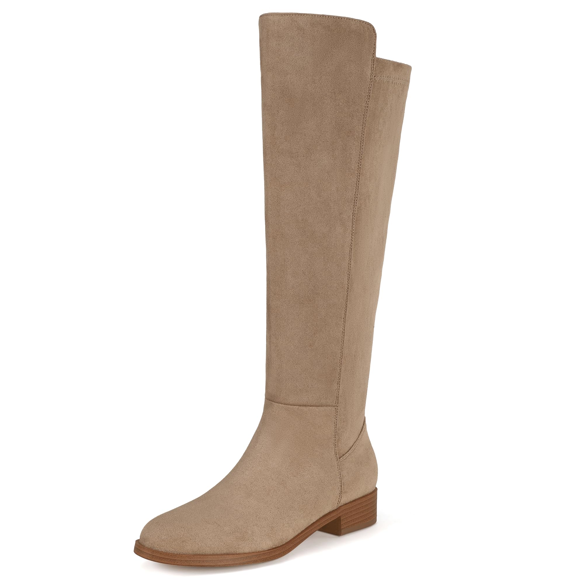 IDIFU Flat Knee High Boots for Women Strecthy Rounded Toe Side Zipper