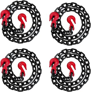 4PK Falcon Cargo 3/8" X 6' Grade 80 Transport Binder Chain - 7,100 LBS WLL - Clevis Grab Hook, Tie-Down, Towing