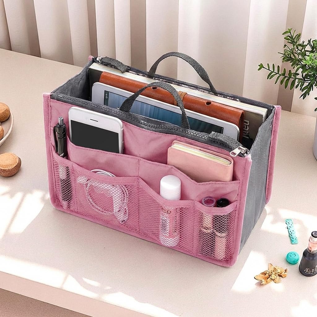 Multi-Pocket Nylon Insert Large Capacity Handbag Organizer Tote Bag in Bag with 