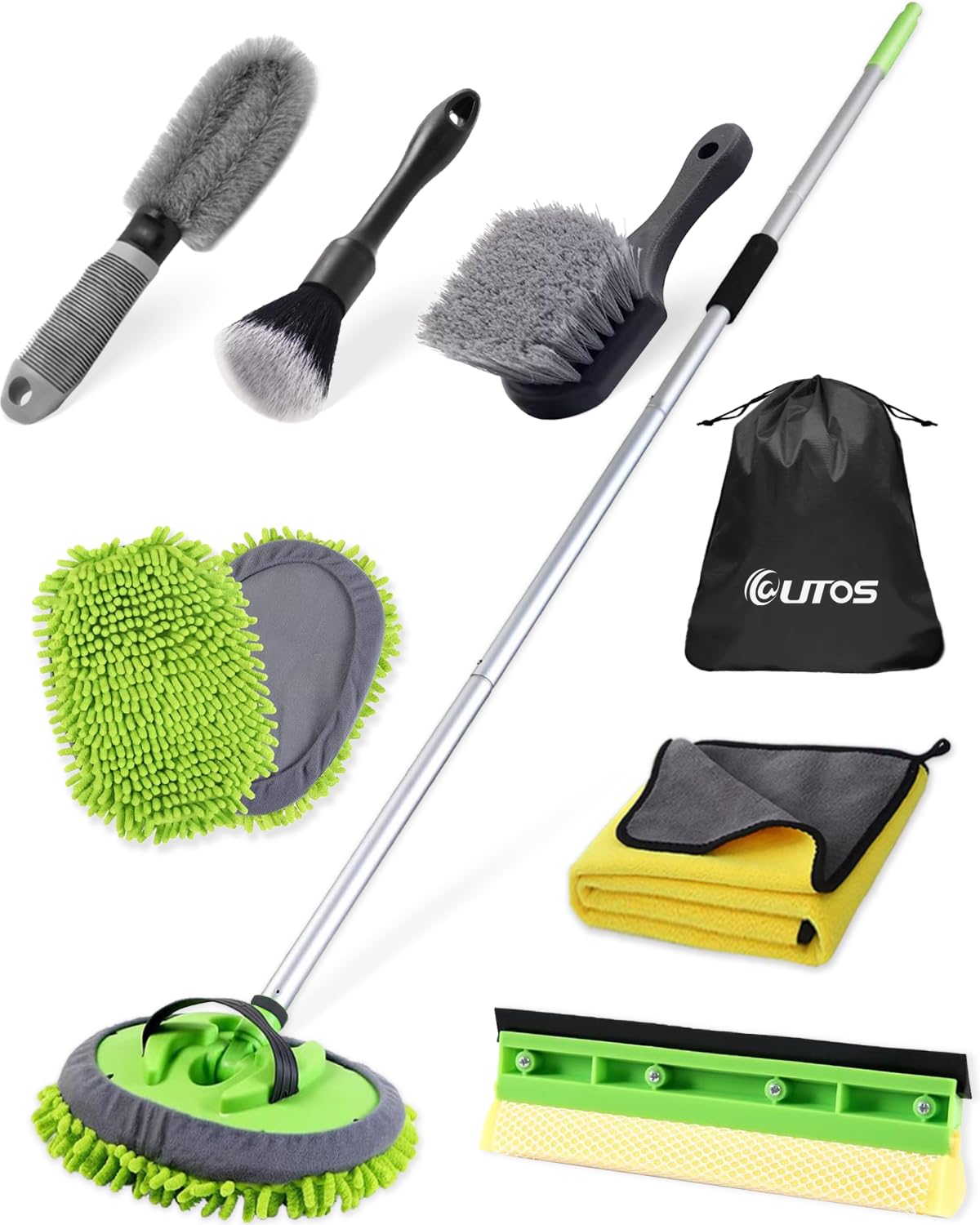 @UTOS 8Pcs Car Wash Kit, 62’’ Car Wash Brush with Long Handle, Microfiber Carwas