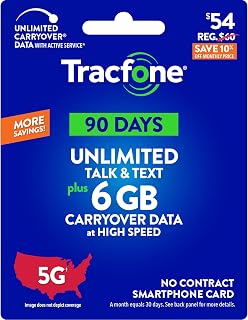 Tracfone $54 Unlimited Talk & Text Plus 6 GB of Data 90-Day Prepaid Plan(Physical Delivery)