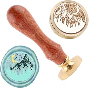 Moon Wax Seal Stamp Sealing Wax Stamps Removable Brass Seal Stamp with Wood Handle for Envelopes Gift Wrap Wedding Engagement Party Invitation