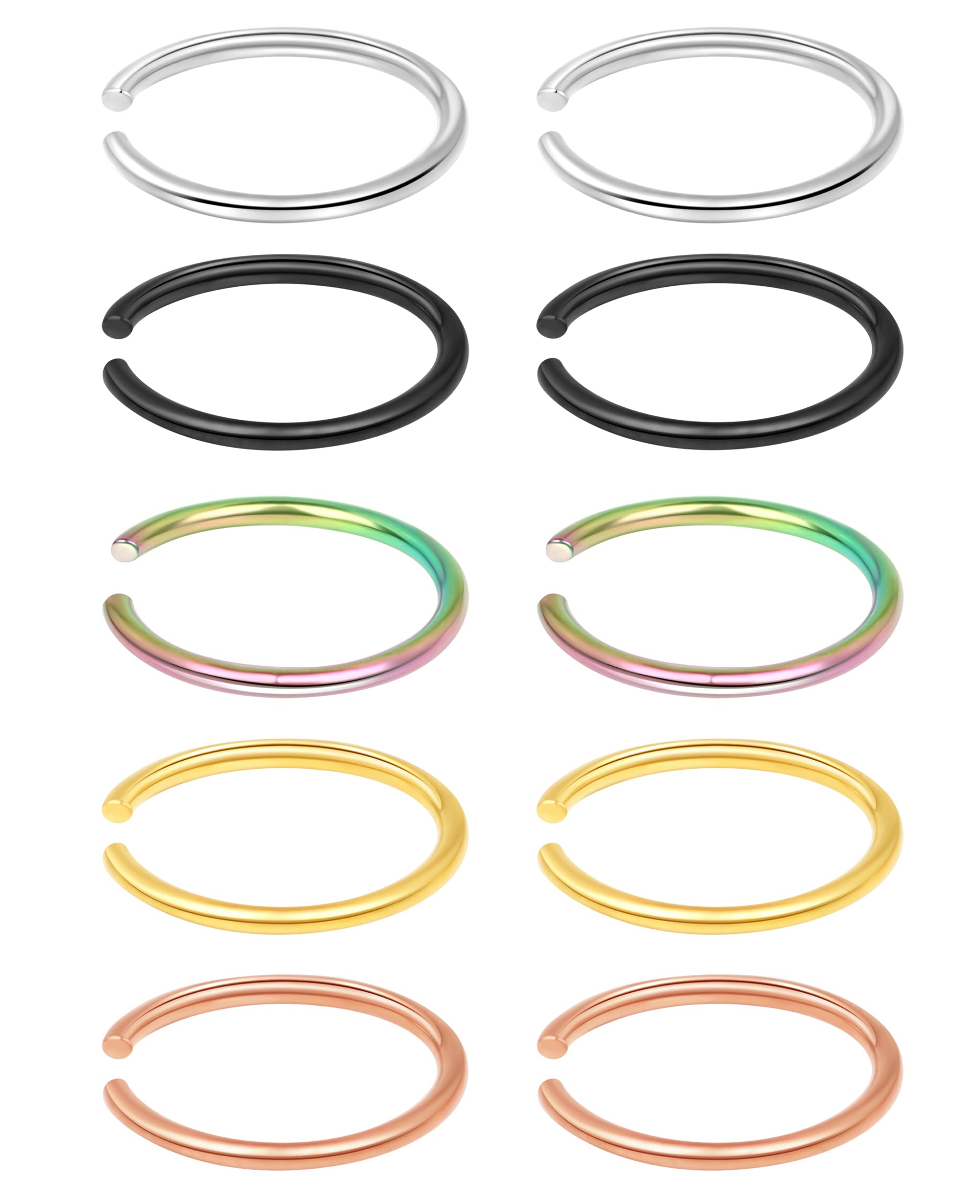 Velcare 1-16Pcs 16G 18G 20G 22G Nose Rings Hoops Nose Piercings Fake Nose Ring F