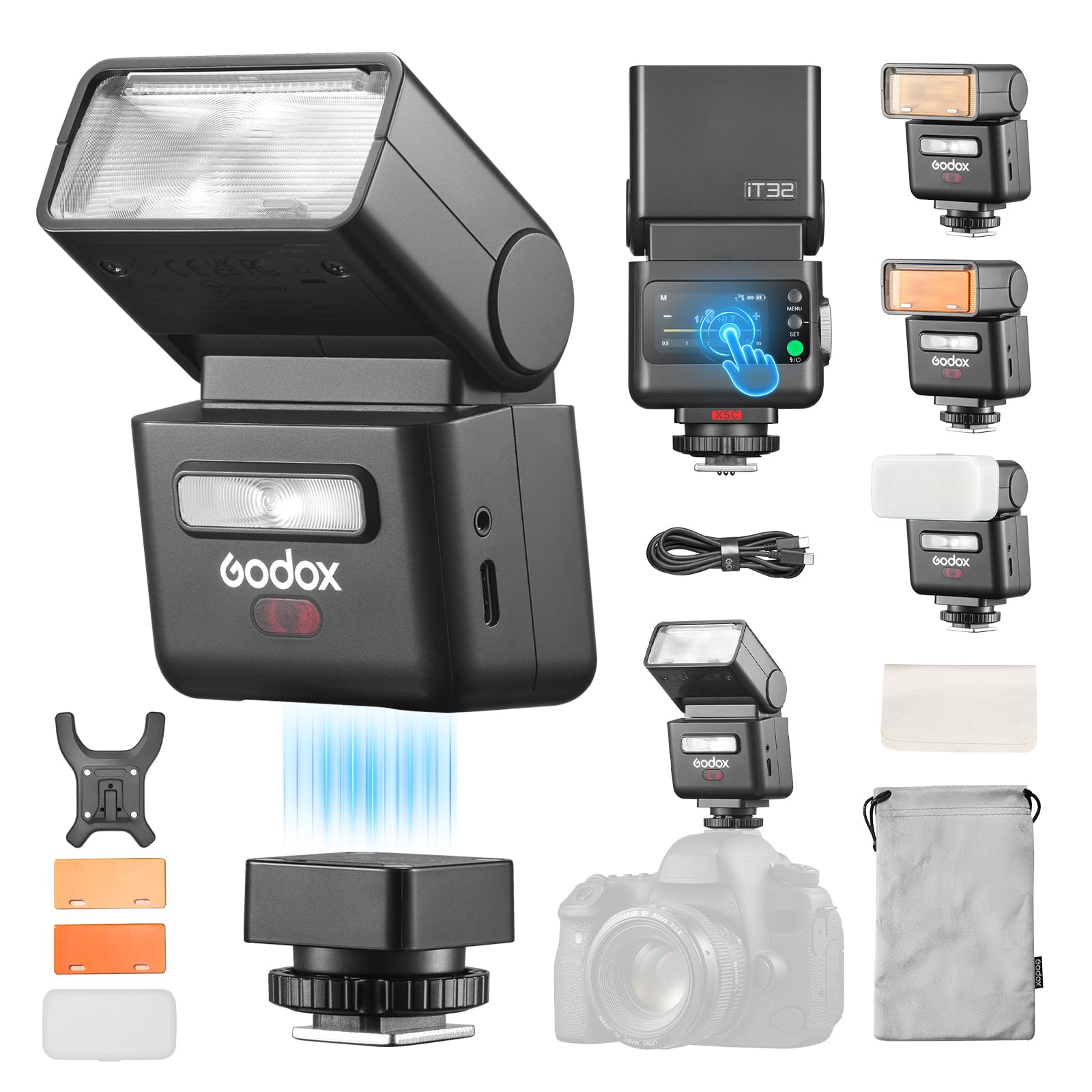 Godox iT32 Flash with X5C Trigger for Canon, Touchscreen, 2.4G TTL HSS | Magneti