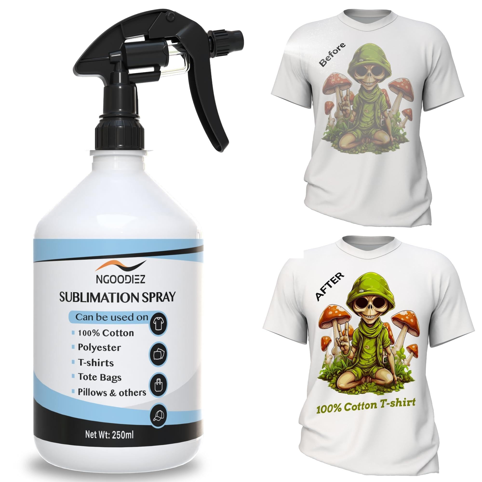 NGOODIEZ Sublimation Spray for Cotton Shirts and Polyester Fabric, 250ml | Quick