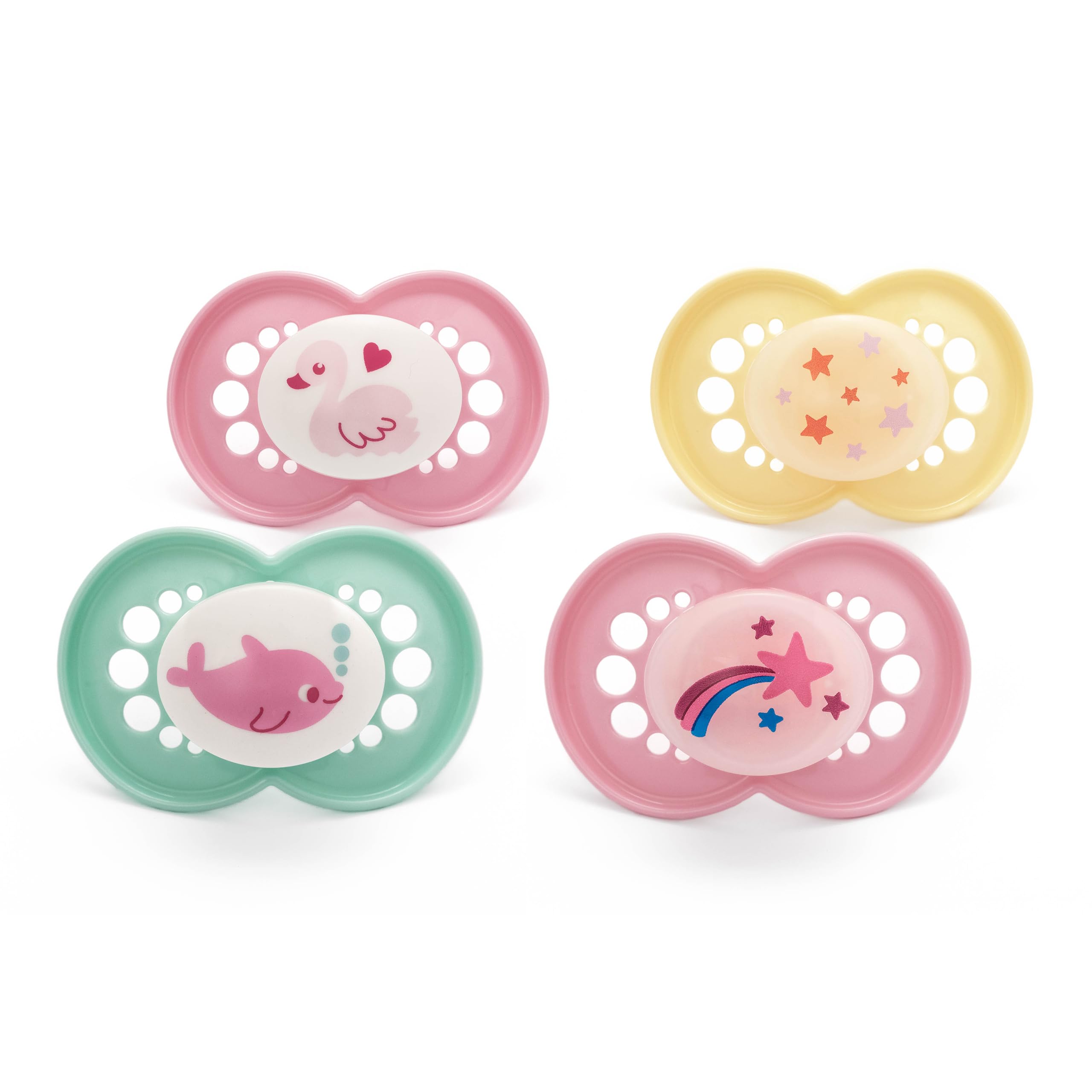 MAM Original Day & Night Dummies, 18-36M, 4 Pack, Pink | 2x Glow-in-the-Dark, Sk